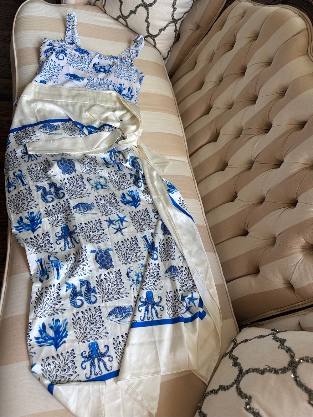 Blue & White Sea Life One-Piece Swimsuit + Matching Skirt - Picture 4 of 7